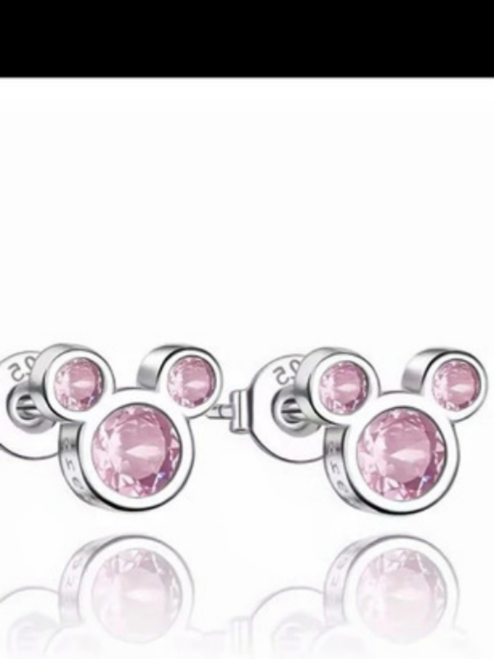 Disney Pink Crystal Stud Earrings Sterling Silver Stamped 925. NTW